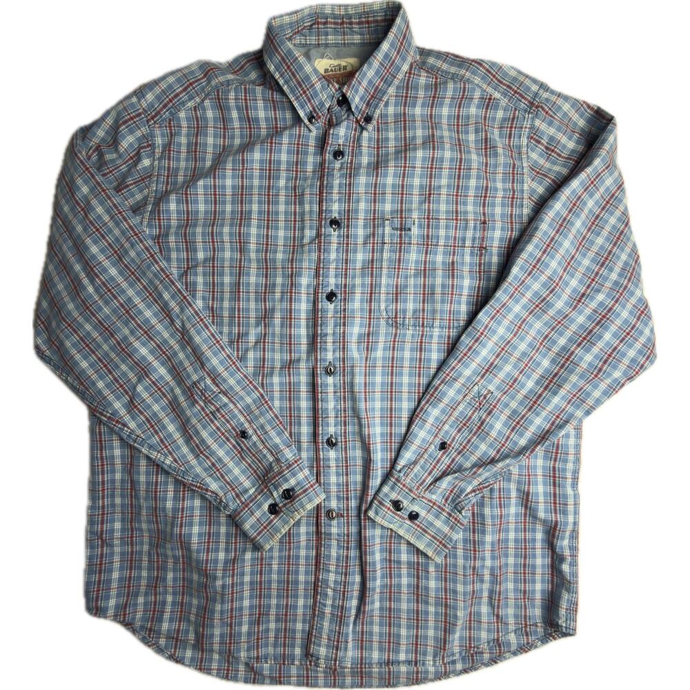 Eddie Bauer Sport Shop Mens Vintage Plaid‎ Button Down Shirt Blue Red White M - Picture 2 of 8